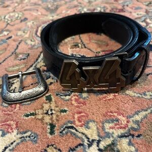 4x4 Belt Buckle with Black Roper Leather Belt and Original Buckle